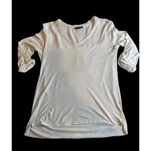 Massimo Dutti V-Neck 1/4 Sleeve Lightweight T-shirt Blouse White Women's Small